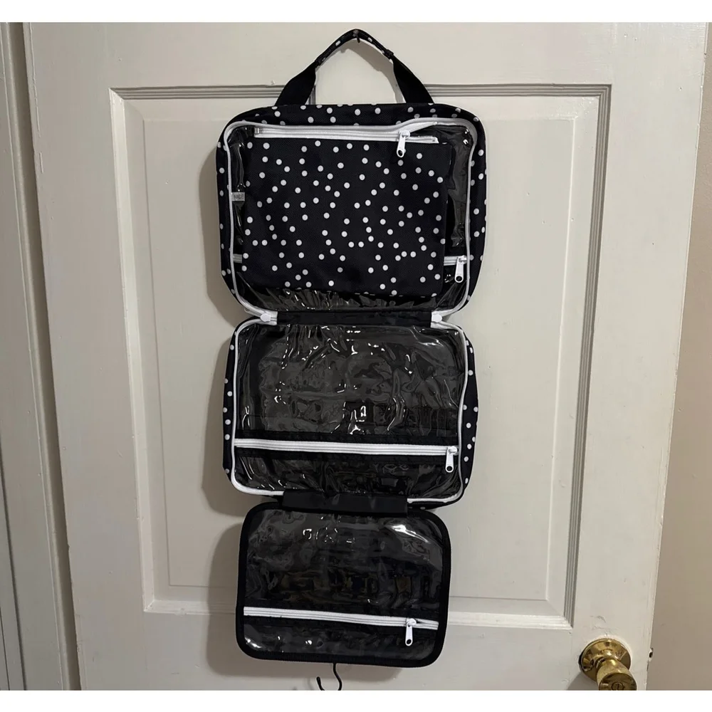 Bag & Carry Black and White Polka Dot 3 Piece Travel Cosmetic Bag Set